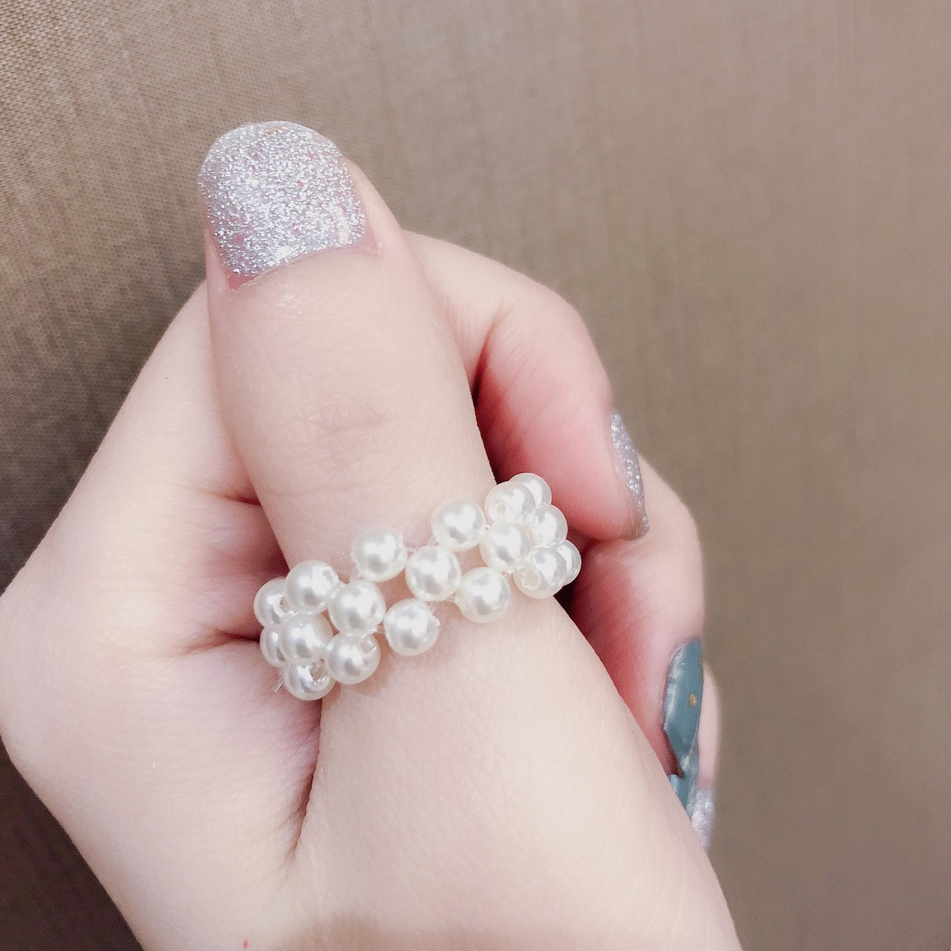 Camellia Faux Pearl Elastic Ring - Sweet, Versatile Handmade Beaded Flower Accessory