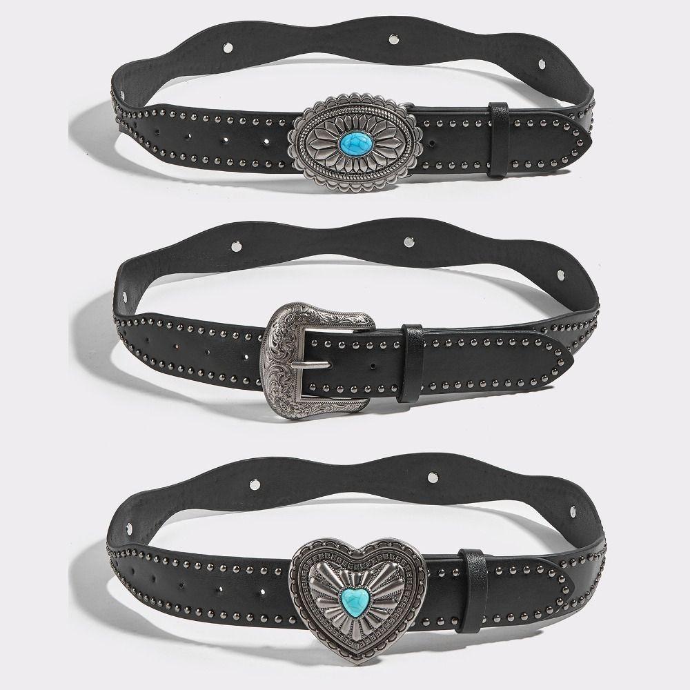 Punk Wide Waistband Korean Style Y2K Girl Waistband Adjustable PU Leather Rivet Belt  Outdoor