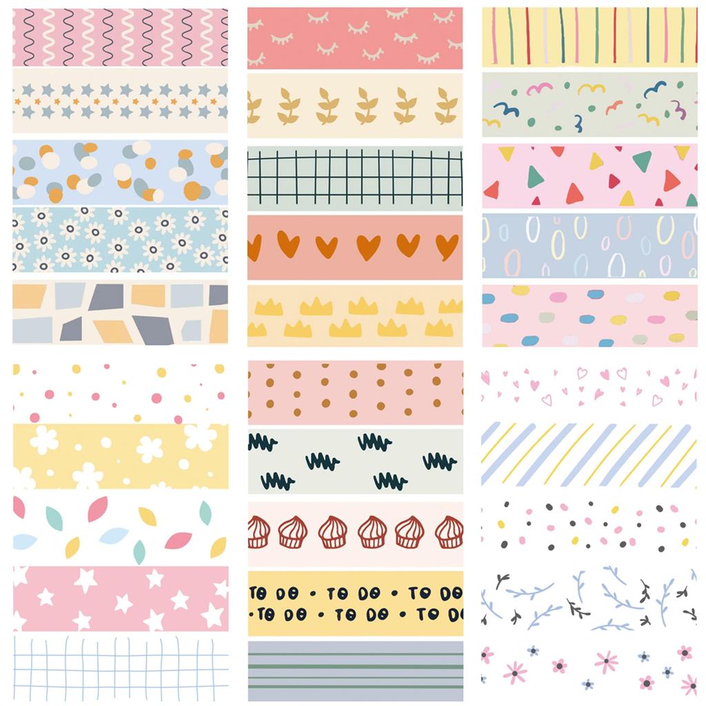 YUBX Masking Set of Cute Washi Tape Base DIY Gift and Gift Decorations Tape, 30, Patterns, Patterns, Crafts, Journals, Planners, Scrapbooks, Wrapping,