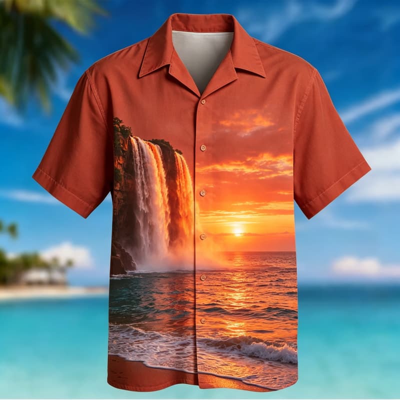 Vibrant Tropical Coastal Print Short Sleeve Shirt Casual For Men ,suitable For Daily Wear With Scenic And Relaxed Charm