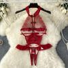 Mesh Lace Sexy Lingerie Bodysuits Women Sleevless Halter Open Crotch Lingerie Rompers Female Sheer Erotic Hollow Out Fashion Playsuits 2024