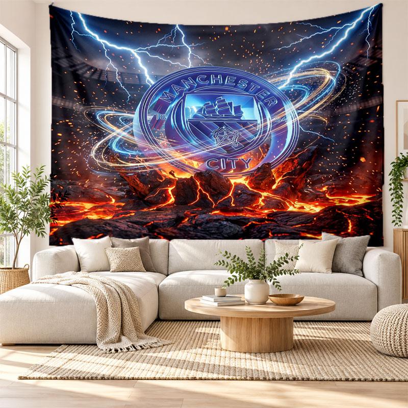 Arazzo da Parete Manchester City, Tessuto Morbido da Appendere, Sfondo Decorativo per Camera da Letto, Arte da Parete per la Casa