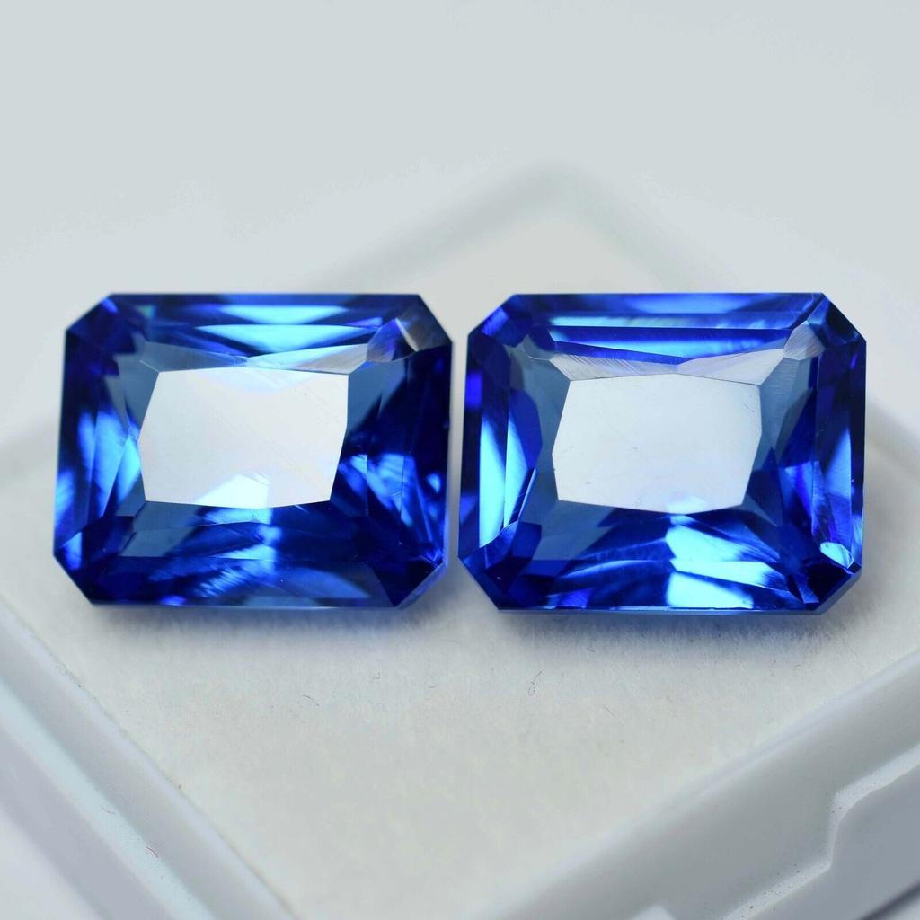 16 Ct Natural Ceylon Blue Sapphire CERTIFIED Emerald Cut Loose Gemstone Pair