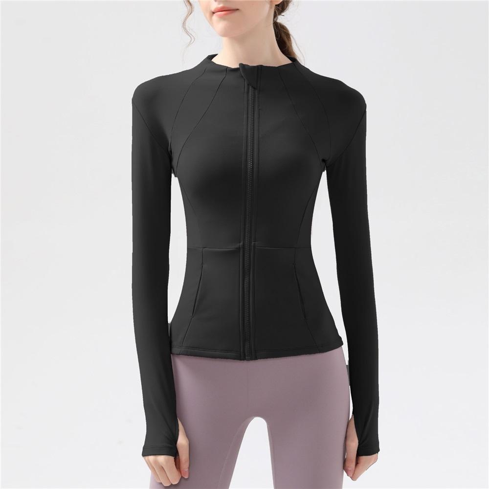 New Style, Fleece-lined Sports Fitness Yoga Jacket With A Stand Collar, Zipper, Quick-dry, Breathable, Running, Long-sleeved, Slim-fitting Outerwear