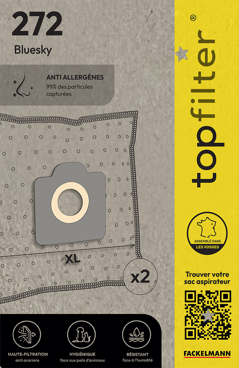 Lot de 2 sacs aspirateur Bluesky TopFilter Premium ref. 64272