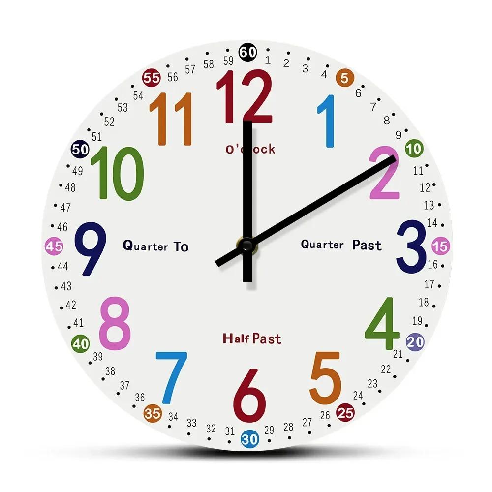 Learning Telling Time Educational Wall Clock For Kids Bedroom Homeschool Room Silent Sweep Movement Teaching Time Wall CloW4K3A4