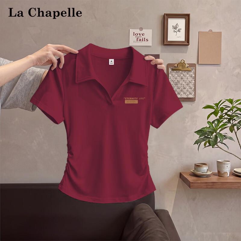 La Chapelle Women s Pleated V-Neck Crop T-Shirt L