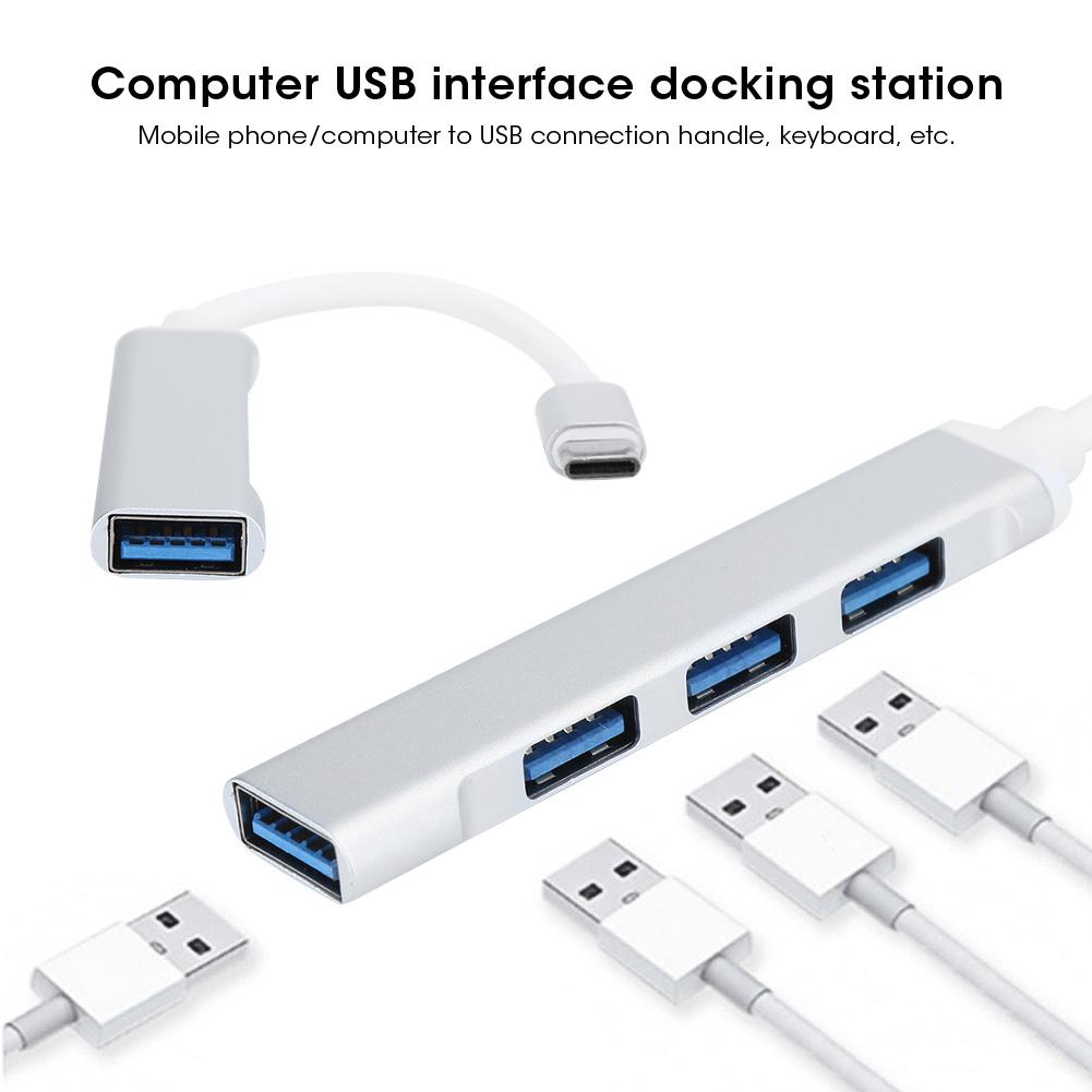 4Port USB 3.0 Hub MultiFunction Type C Splitter Extender Dock Adapter OTG PC(Silver )