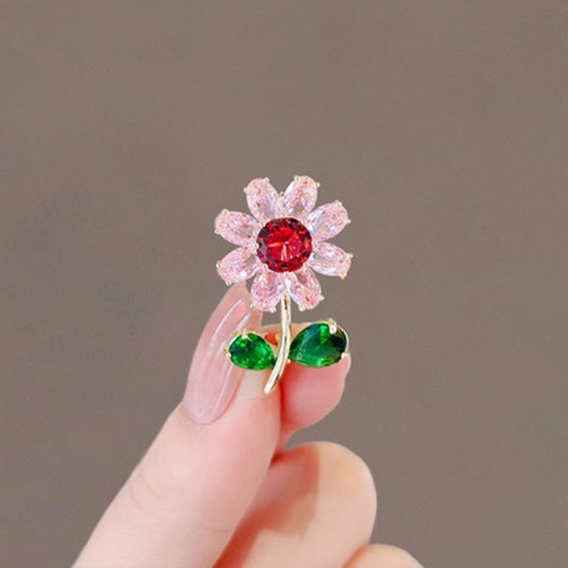 Spilla da donna con colletto a forma di corsage coreano, in lega di metallo con strass, con diamanti e cristalli, con fiore di girasole e margherita, PD1973