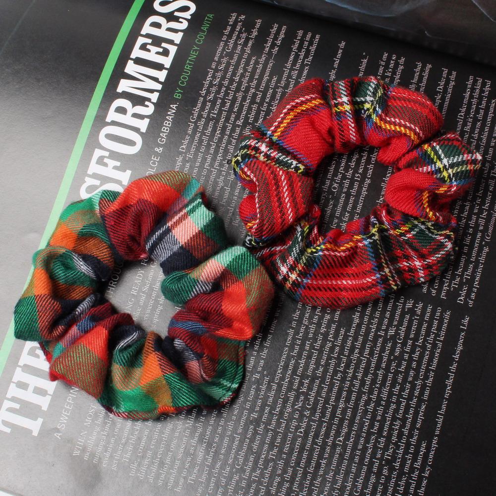 2pcs Plaid Scrunchies Set Autumn and Winter Women Hair Elastic Hair Bands Girls Hair Ties Ponytail Holders  Hair Accessories