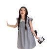 Black & White Plaid Flutter Sleeve Summer Dress with Lace Patchwork - Women's A-line Slimming Skirt