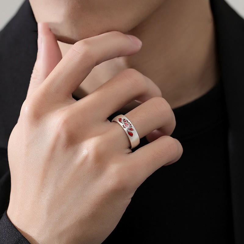 Adjustable Open Ring Men Women Floral Lotus Design Vintage Style Plated Statement Finger