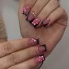 24 Piezas/Set Uñas Postizas Cuadradas Cortas Kit de Uñas Postizas Decoradas con Pedrería DIY para Mujeres, Kit de Arte de Uñas para Fiesta de Niñas Suministros para Uñas
