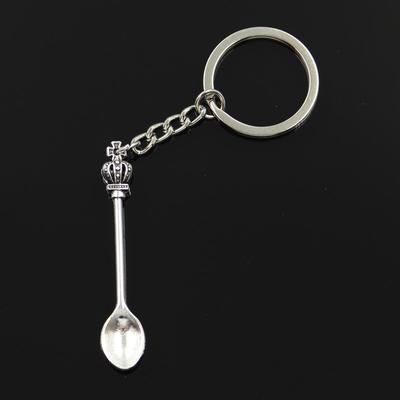 Fashion 30mm Key Ring Metal Key Chain Keychain Jewelry Antique Bronze Silver Color Plated Kitchen Spoon Crown 57x9mm Pendant