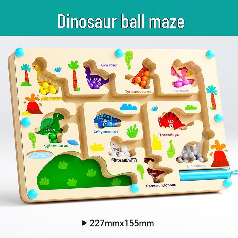 Wooden Dinosaur Ice Cream Maze Puzzle - Magnetic, Logical Thinking & Pencil Grip Early Learning Toy