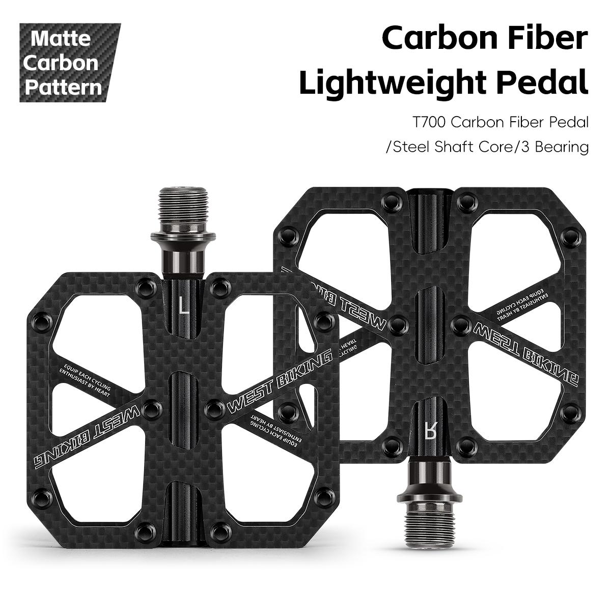 WEST BIKING 3 Bearing Carbon Fiber Bicycle Pedals Ultralight Smooth Anti-Slip Wide Platform Durable Road Bike Cycling Pedal Pedal