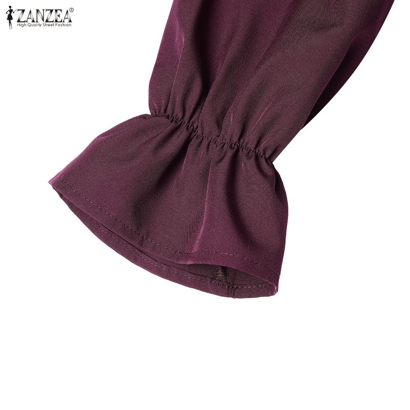ZANZEA Rochie lungă musulmană lejeră cu mânecă lungă și gât rotund casual pentru femei
