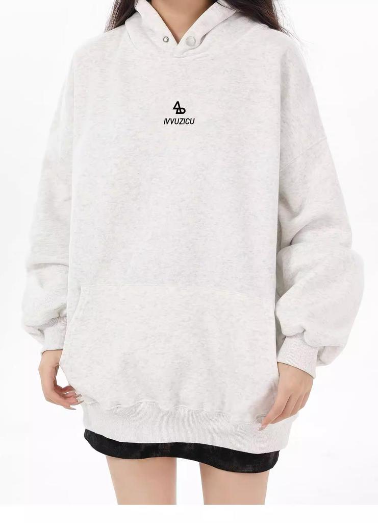Women's American Style Retro Grey Hoodie - Spring & Autumn Casual Heavyweight Brand Sweatshirt Jacket