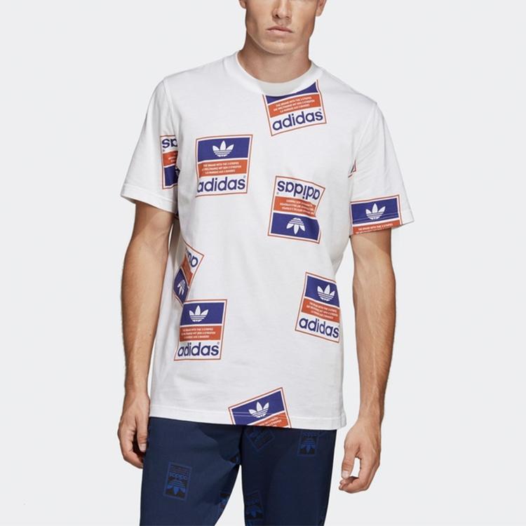 Adidas Originals Trefoil Stickerbomb Tee Crew Neck Short Sleeve T-Shirt Men Tops White DX3649