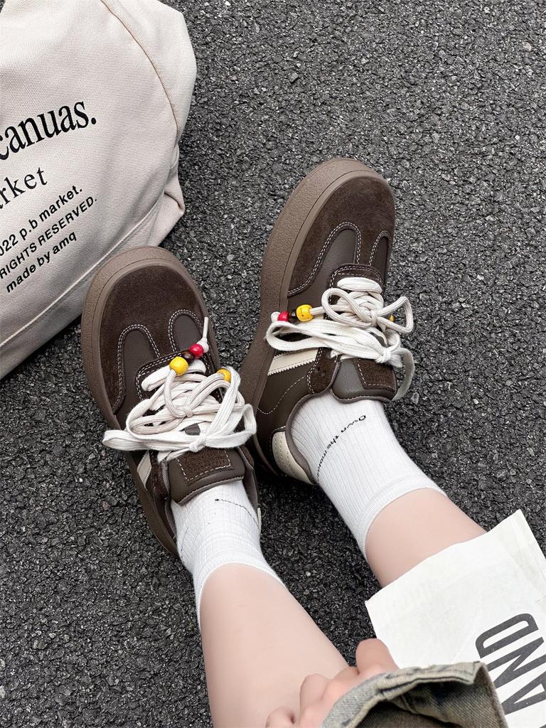 2025 new beaded tassel leather platform German training shoes women's versatile casual sports board shoes white shoes women's shoes