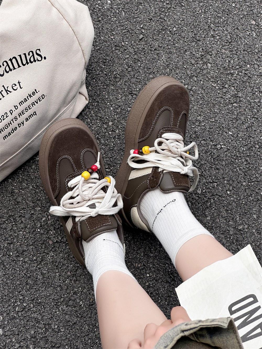 

2025 new beaded tassel leather platform German training shoes women s versatile casual sports board shoes white shoes women s shoes 35