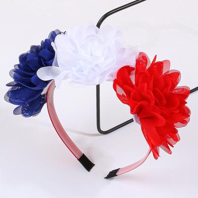 1PC USA Independence Day Flower Headband for Women Girls Chiffon Flower Hairbands Plastic Headband Holiday Hair Accessories