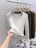 "2025 Autumn/Winter U-neck Thin Fleece Women's Long-sleeved Top: European Style with Exposed Collarbones”