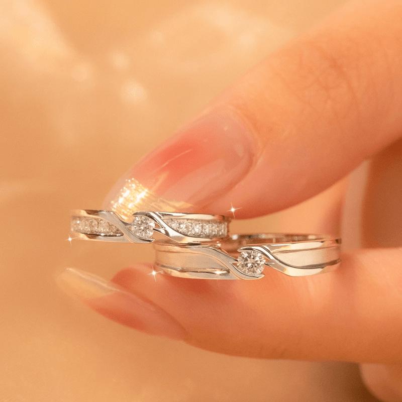 S925 Sterling Silver Couple Rings: Light Luxury Open Design for Men and Women - Perfect Christmas Gift