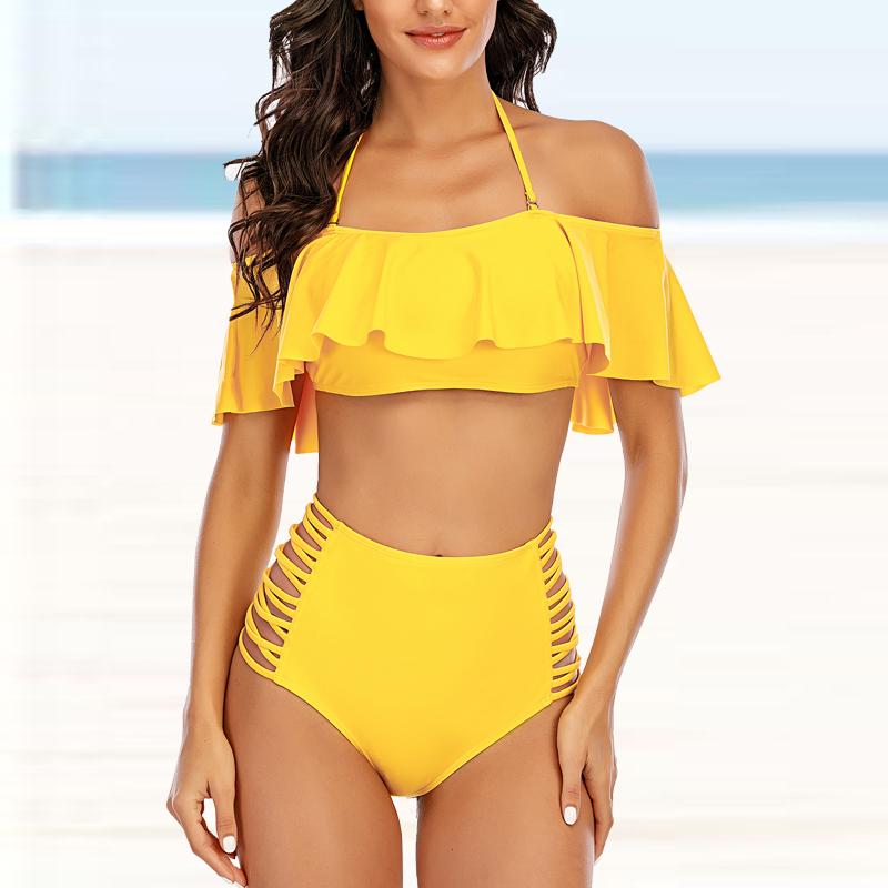 

Женский купальник с подвесным вырезом, черный купальник с принтом листьев лотоса, бикини, купальник-танкини 5XL жёлтый