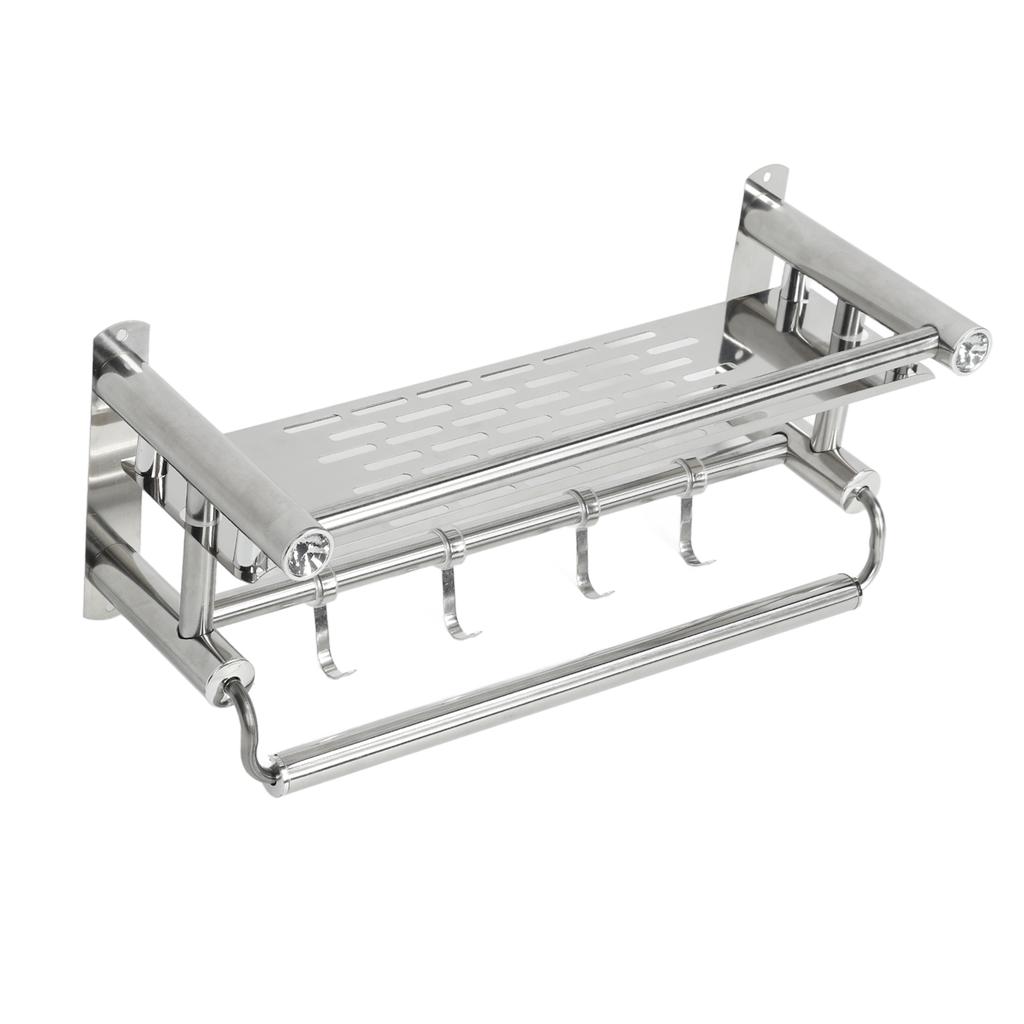 15.7in Bathroom Shelf Wall Mounted 201 Stainless Steel Waterproof Corrosion Prevention Towel Rack with Hooks for Shower