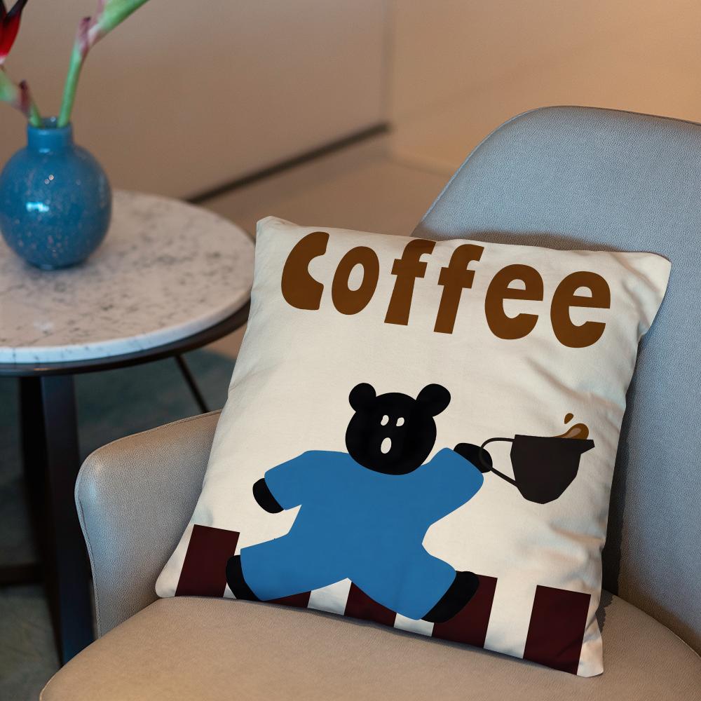 Creative Coffee Illustration Cushion Cover 2-in-1 Reversible Plush Pillow Cover | Car/Sofa/Bed | Perfect Gift