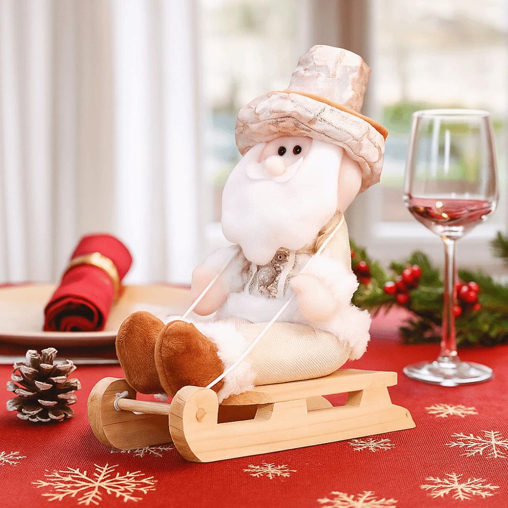 Champagner Weihnachtsdekorationen Cartoon Schneemann Tischpuppe Schlitten Sitzende Puppe Tischaufsteller