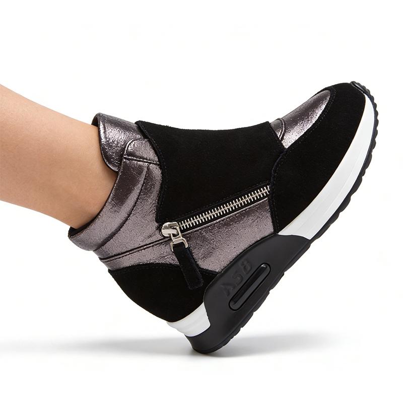 

2026 Весенне-осенняя обувь Женские модные кроссовки Натуральная кожа Обувь на платформе 6 см Брендовые женские кроссовки Черные 35 чёрный