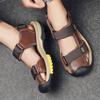 Men's Outdoor Top Layer Leather Large Size Beach Sandals Summer Casual Men's Vacation Beach Shoes Fashion Outdoor Non-Slip Beach Sandals