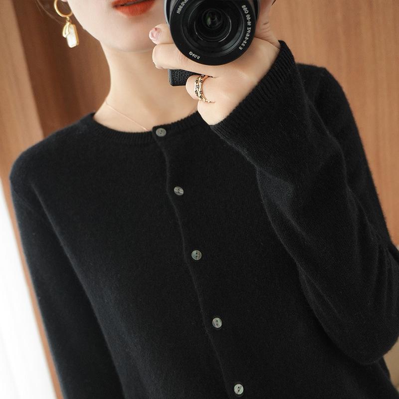 Gentle round neck knitted cardigan female slim and thin long sleeves with spring and autumn sweater jacket