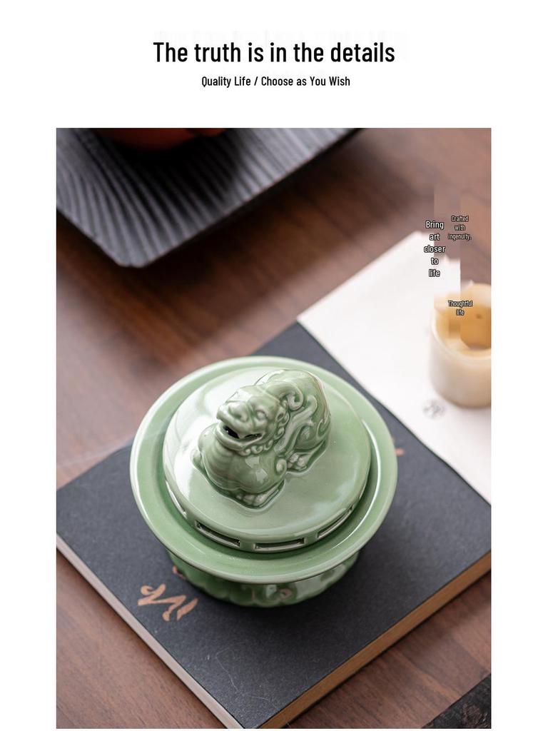 Blue Porcelain Suanni Beast Coil Incense Burner with Lid
