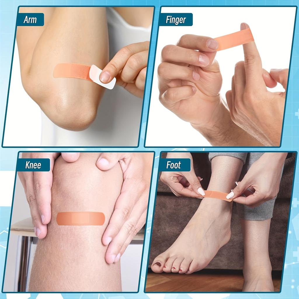 50pcs Fabric Adhesive Bandages - Flexible Breathable First Aid for Fingertip Knuckle Wound Care, Multi-Size Family Emergency Kit