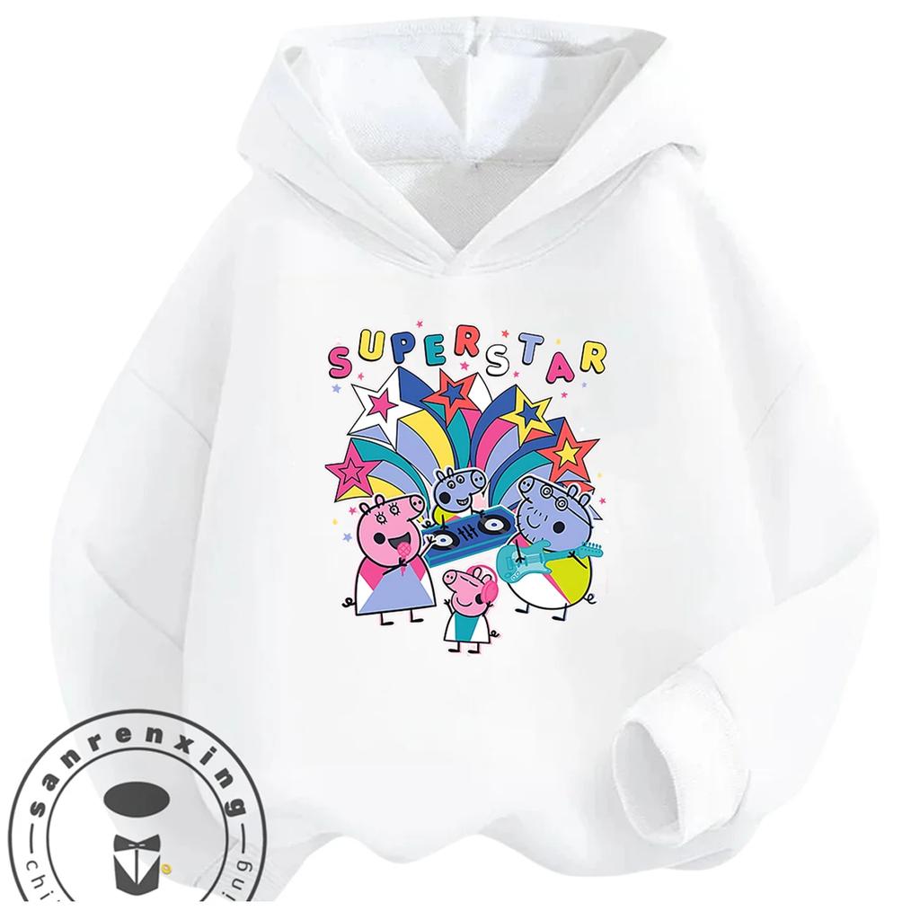 Daily Casual Hooded Top Cute Cartoon Print Winter Street Fashion Kids Wear Peppa Pig Boys Girls 3 14