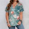 Fashionable Floral 3D Digital Printed Women's Casual and Comfortable V-neck Short Sleeved T-shirt