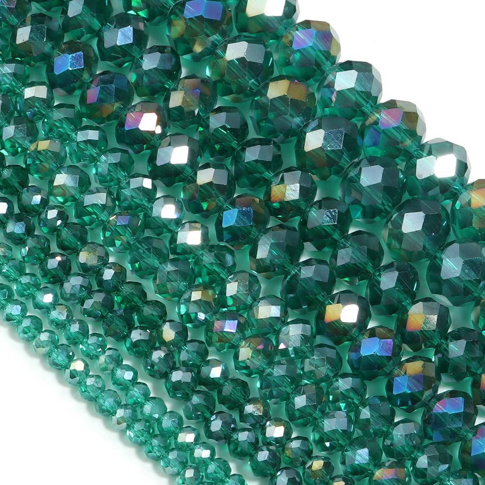 1 Strand 3 4 6 8 10mm Faceted Crystal Beads Peacock Green Rondelle Flat Glass Loose Spacer Beads For Jewelry Making DIY Necklace