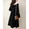New Winter Contrasting Lace Doll Collar Double-breasted Corduroy Fashionable Mid-style A-line Dress