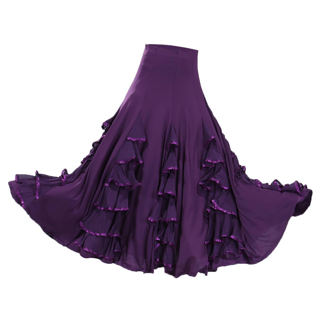 Ballroom Dance Dresses Practise Dancing Dress Modern Waltz Tango Skirt - Purple, As Described