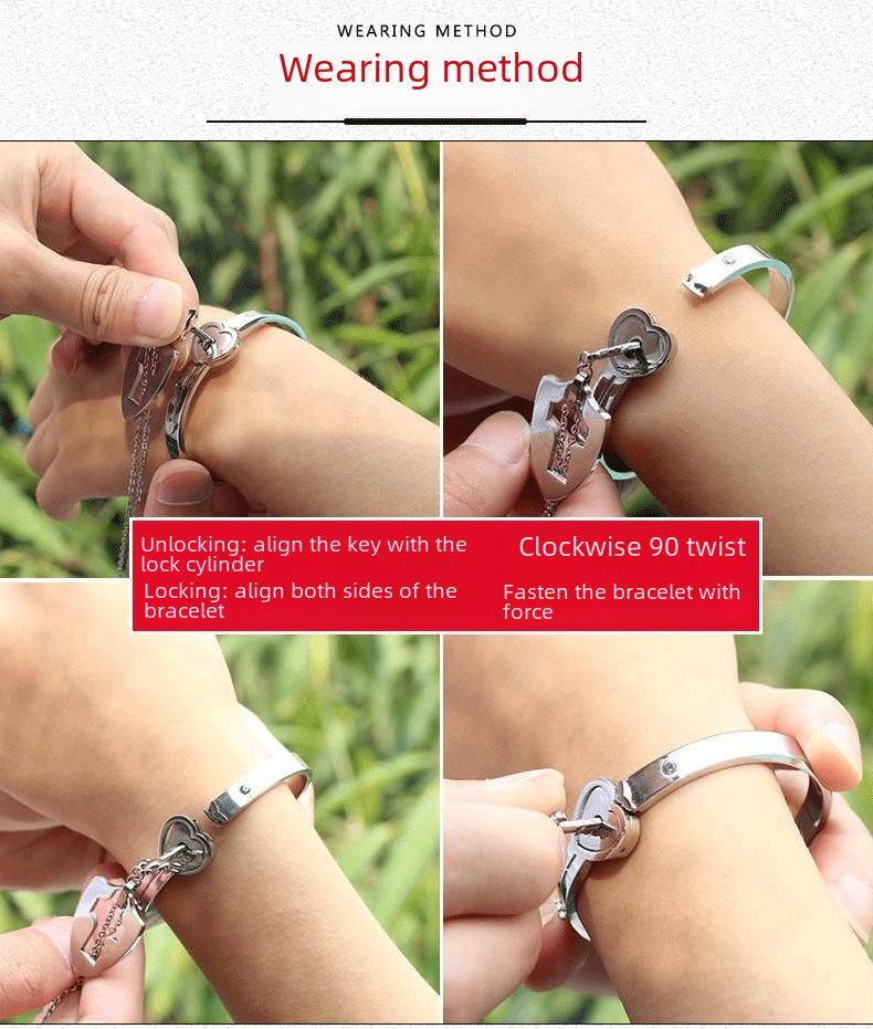 Set di Braccialetti con Lucchetto d'Amore Chiave per Coppia Creativa Transfrontaliera in Acciaio al Titanio