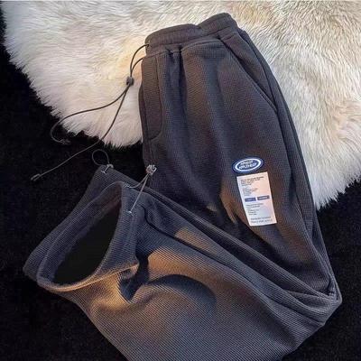 Men's Hong Kong Style Wide-Leg Nine-Point Waffle Sweatpants
