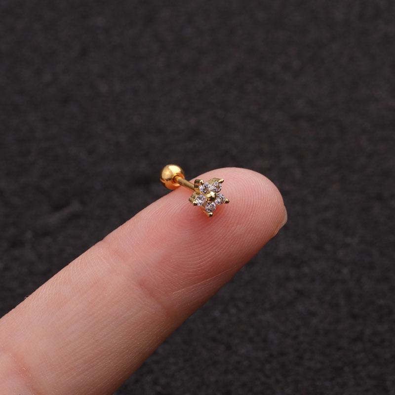 1Pc Explosive Jewelry Stainless Steel Thin Rod Screw Earrings Zircon Cartilage Earrings European And American Ear Piercing