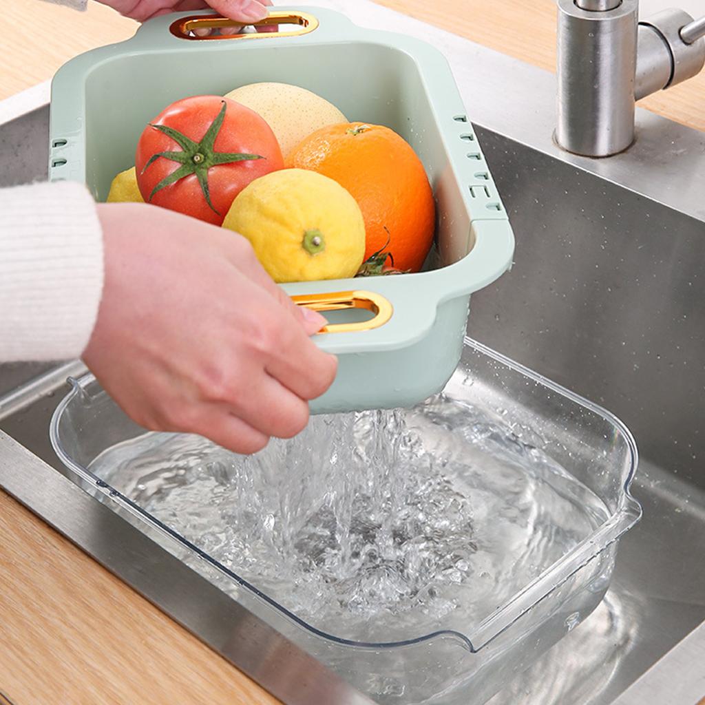 Extendable Over Sink Colander Double Layers Retractable Drainer Basket for Home Kitchen