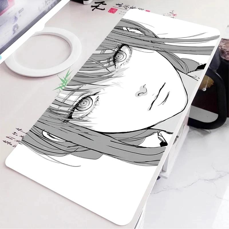 Black and White Anime Girl Table Mat Large Mouse Pad Office Keyboard Edge Locking Desk Mat Gaming Accessories Nonslip Mousepad