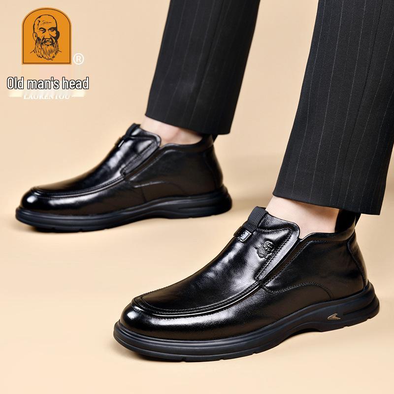 Genuine Leather Men's High-Top Winter Shoes - Warm Cowhide with Thick Velvet Lining
