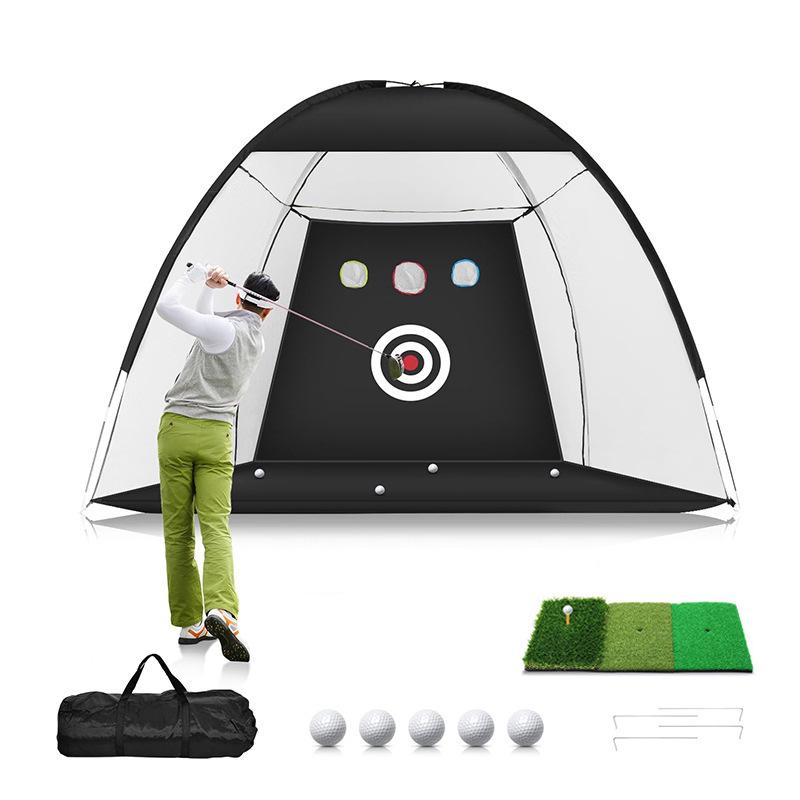 Portable Golf Practice Set: Indoor/Outdoor Swing Trainer & Chipping Net with Three Grass Hitting Mat