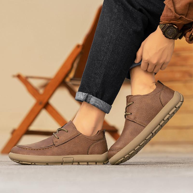 Men Plus Size Retro British Style PU Leather Shoes Ankle Comfortable Foot Feel Casual Shoe Wear-resistant Outsole Walking Shoes